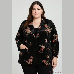 April Cornell Black Floral Crushed Velvet Blazer XXL